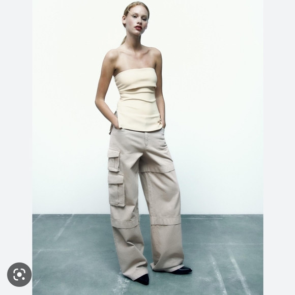 Zara * Cargo Pants Trousers Wide Beige - Picture 8 of 15